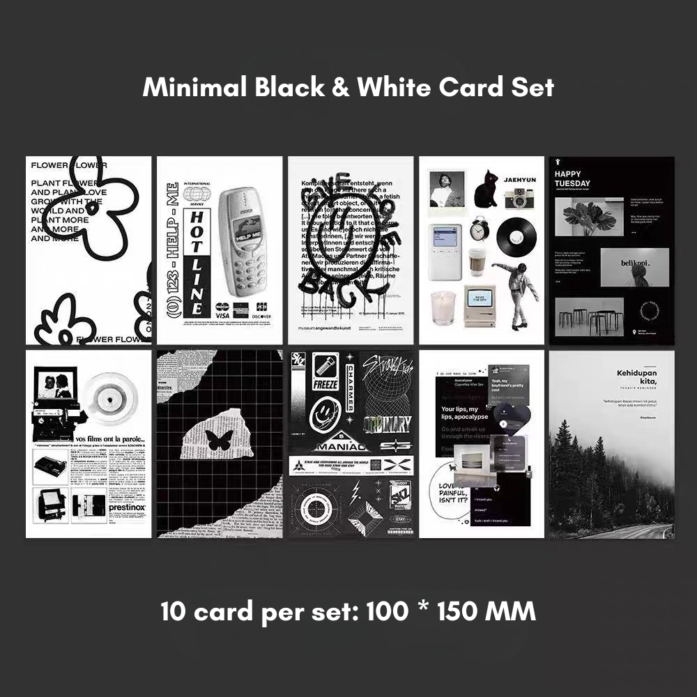Minimal Black & White Aesthetic Collage Cards (10pcs Set)