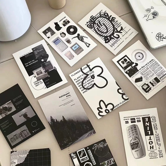 Minimal Black & White Aesthetic Collage Cards (10pcs Set)