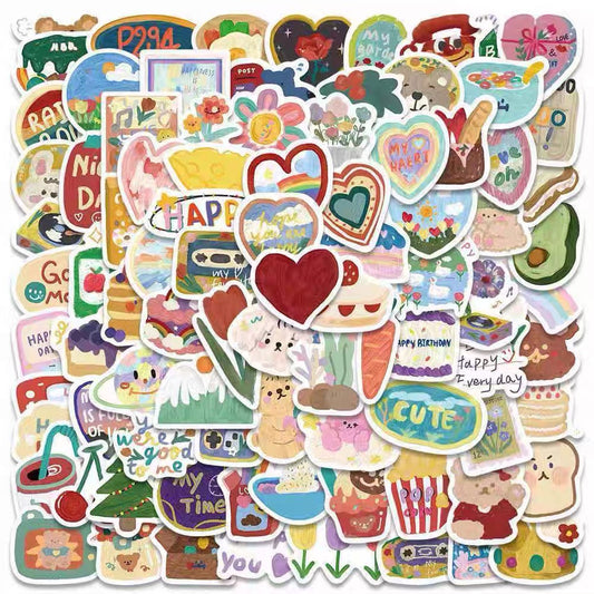 Korean Aesthetic Watercolor Sticker Pack (90pcs)