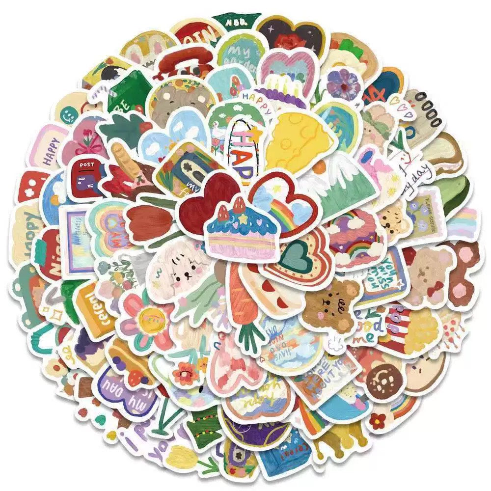 Korean Aesthetic Watercolor Sticker Pack (90pcs)