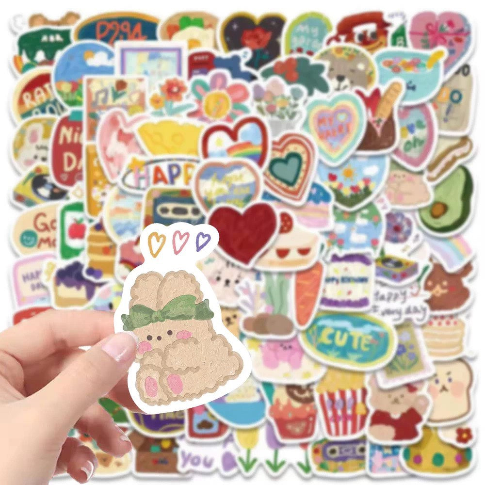 Korean Aesthetic Watercolor Sticker Pack (90pcs)