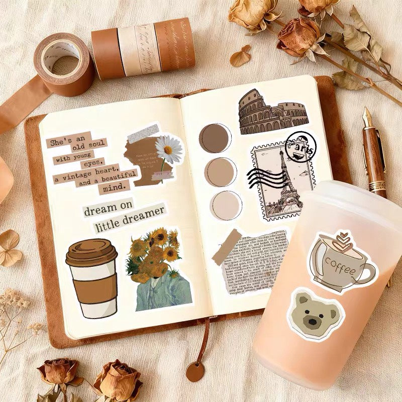 Brown Vintage Aesthetic Sticker Pack (60pcs)