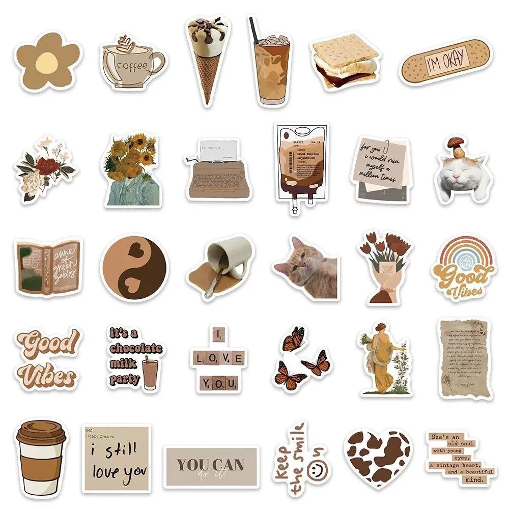 Brown Vintage Aesthetic Sticker Pack (60pcs)