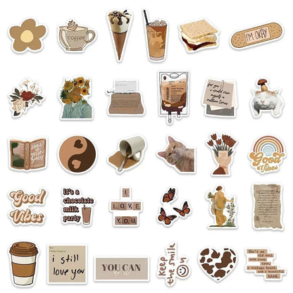 Brown Vintage Aesthetic Sticker Pack (60pcs)