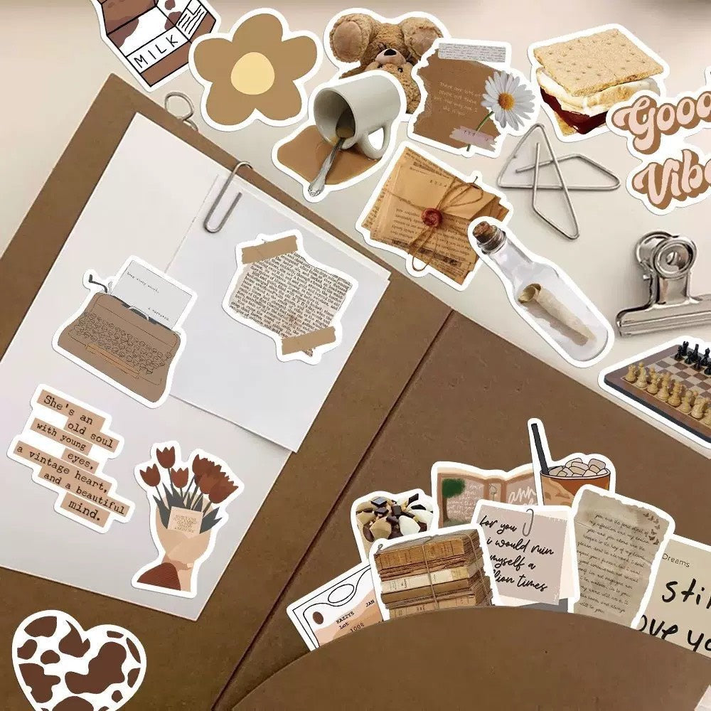 Brown Vintage Aesthetic Sticker Pack (60pcs)