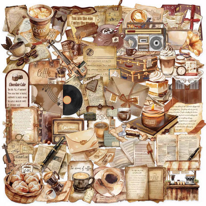 Vintage Coffeehouse Aesthetic Sticker Pack (50pcs)